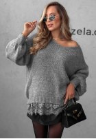 Sweter oversize z koronką Dusky Clouds rudy