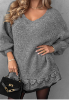 Sweter oversize z koronką Dusky Clouds rudy