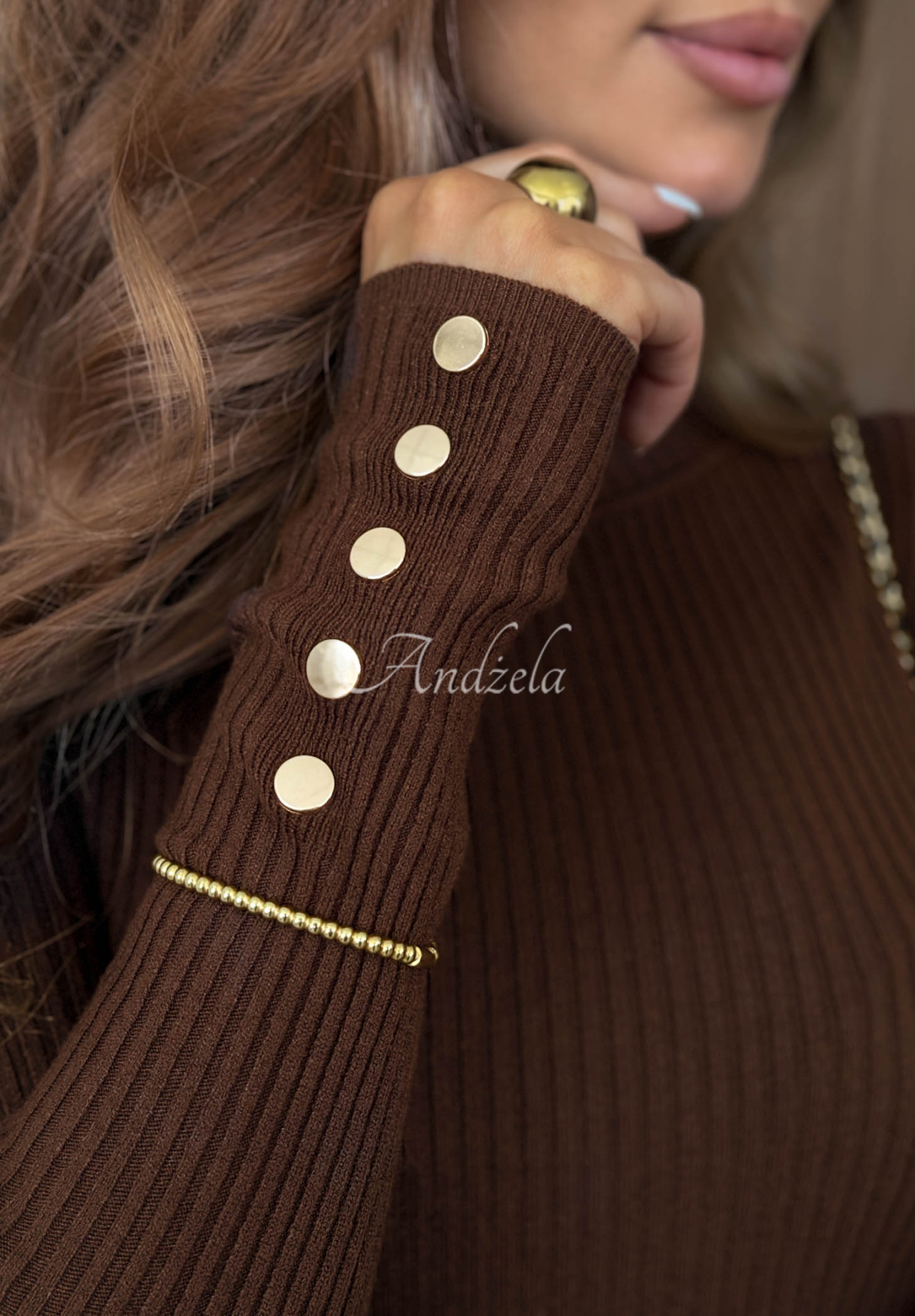 Prążkowana bluzka longsleeve z wiskozy Seasonal Basic czekoladowa