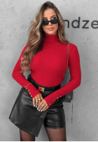 Prążkowana bluzka z golfem Seasonal Basic czerwona