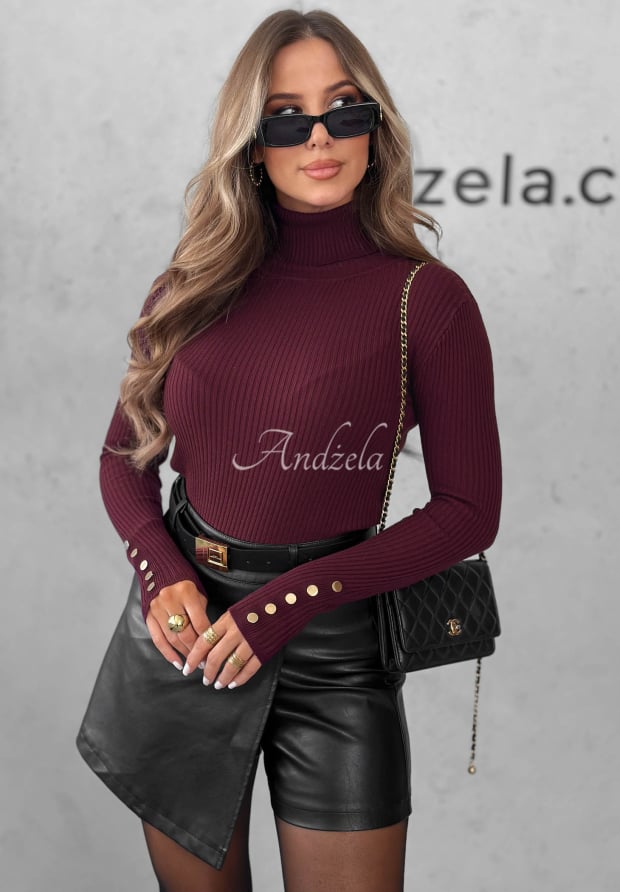 Prążkowana bluzka longsleeve z wiskozy Seasonal Basic jagodowa