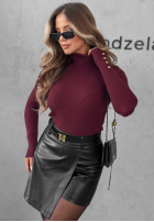 Prążkowana bluzka z golfem Seasonal Basic czerwona
