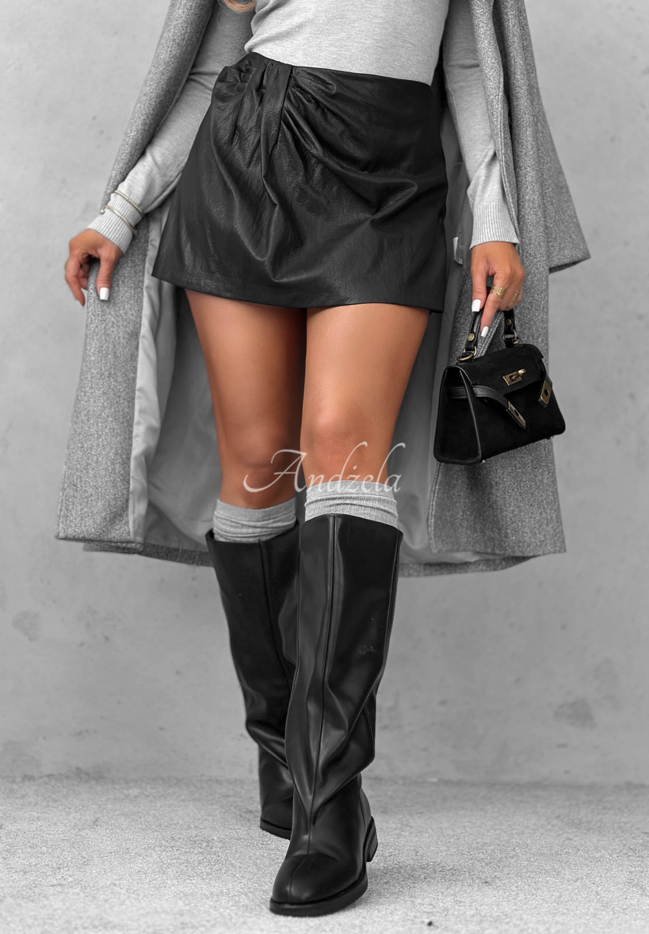 Simple Joy Black Leather Mini Skort