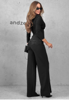 Elegancki komplet bluzka z koronką i spodnie Boss Babe czarny