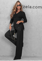 Elegancki komplet bluzka z koronką i spodnie Boss Babe czarny