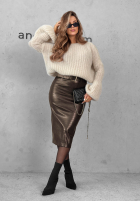 Skórzana spódnica midi z paskiem Simply Yours czekoladowa