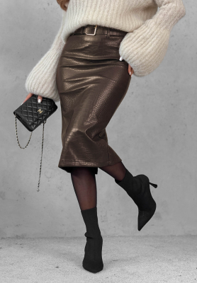 Simply Yours Chocolate-Colored Skirt with Crocodile-Leather Effect