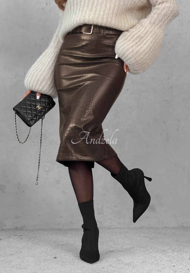 Simply Yours Chocolate-Colored Skirt with Crocodile-Leather Effect