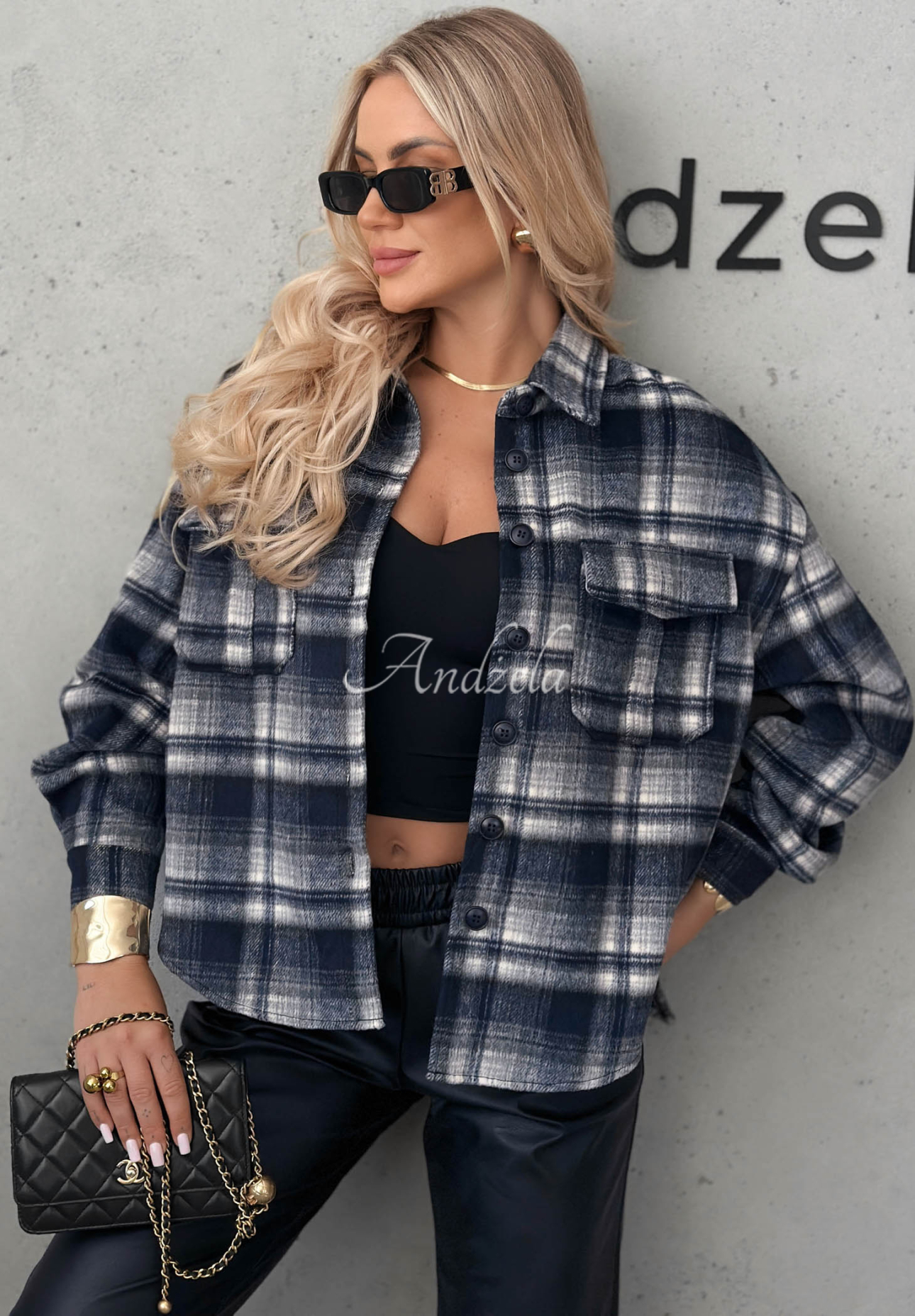 Koszula z wełną w kratę Maple Plaid granatowa