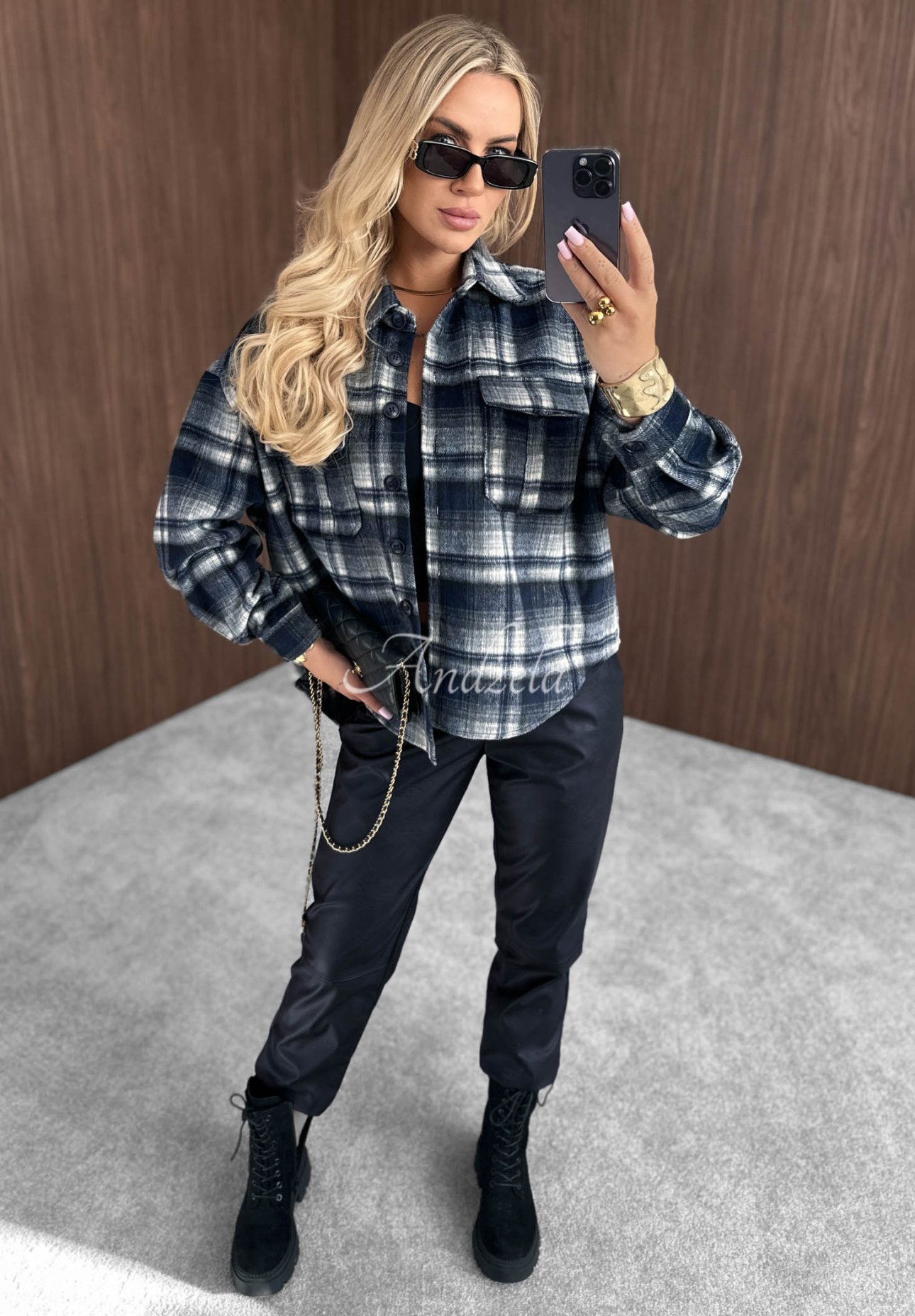 Maple Plaid Navy Blue Checkered Wool Shirt