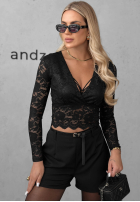 Krótka koronkowa bluzka longsleeve Sweet Sin czarna