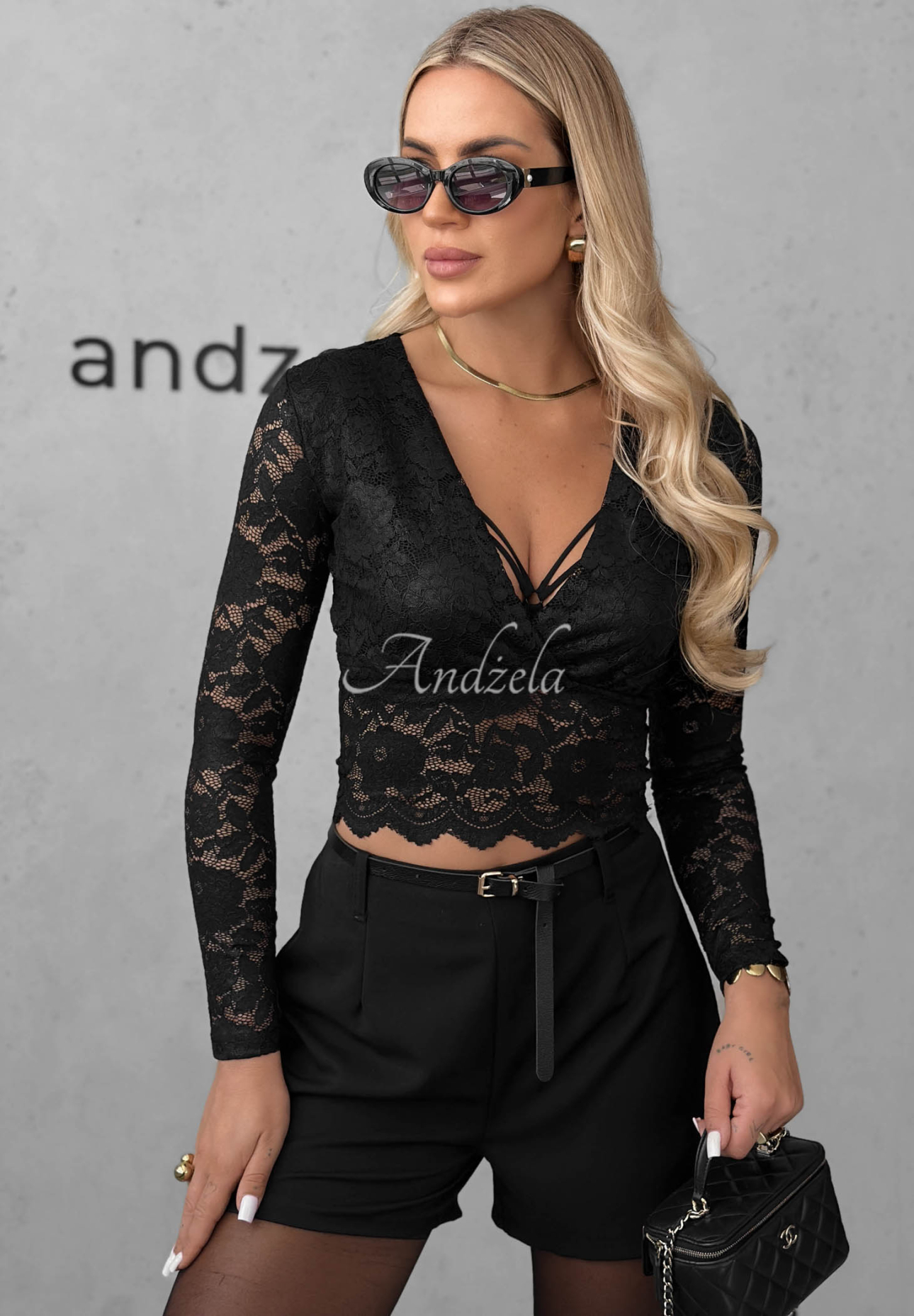 Sweet Sin Short Black Lace Long-Sleeve Blouse