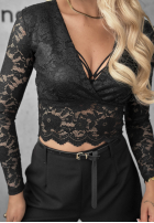 Krótka koronkowa bluzka longsleeve Sweet Sin czarna