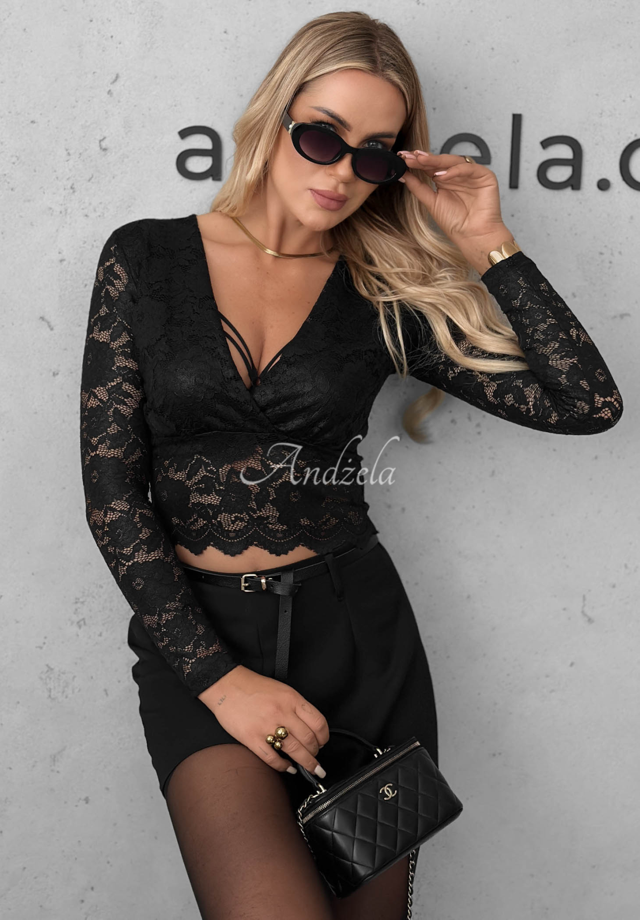 Sweet Sin Short Black Lace Long-Sleeve Blouse