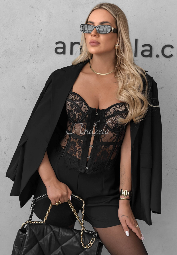 Lace Doll Black Lace Corset with Straps