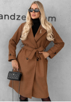 Długi płaszcz z kołnierzem i paskiem Maple Street camelowy