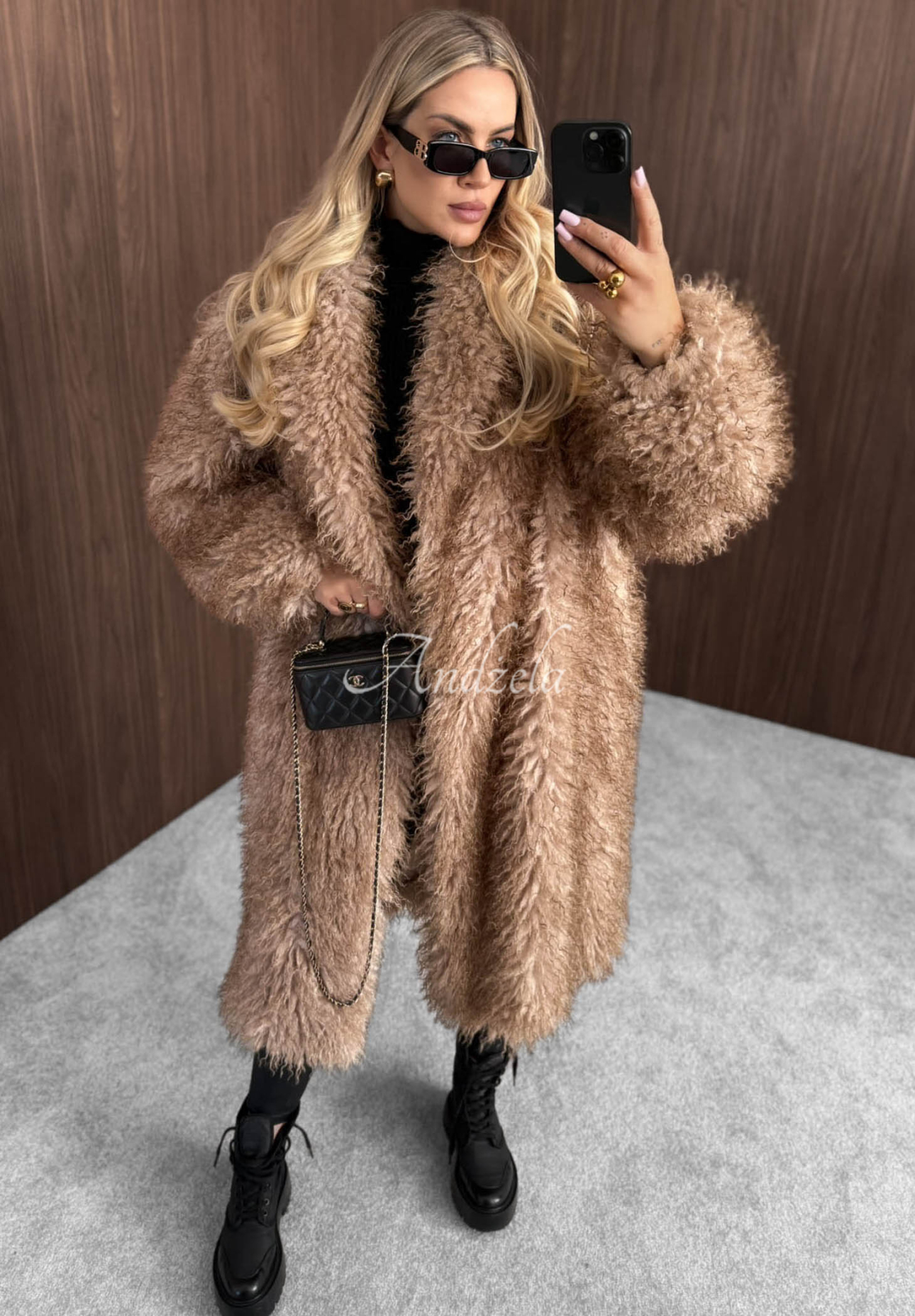 November Fog Long Beige Fur Coat