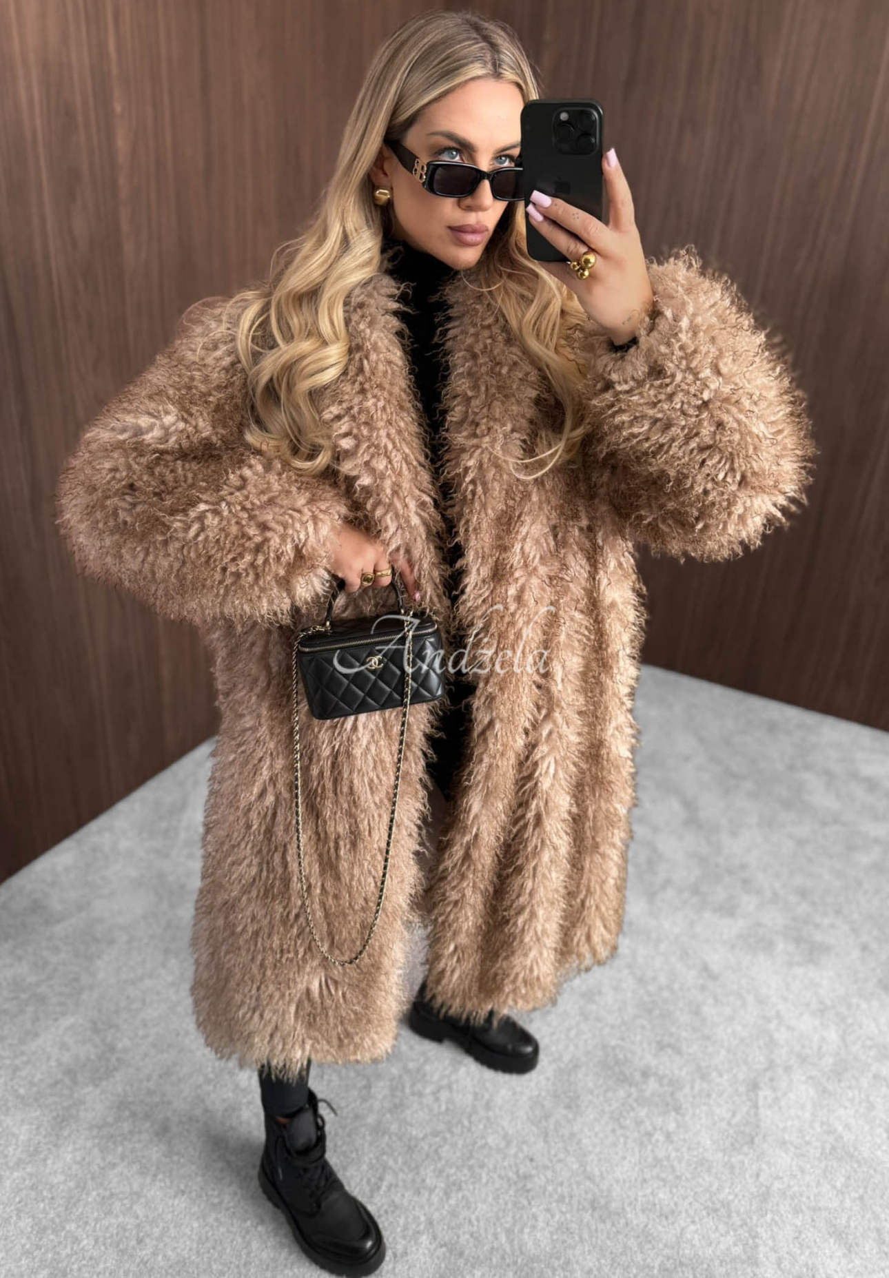 November Fog Long Beige Fur Coat