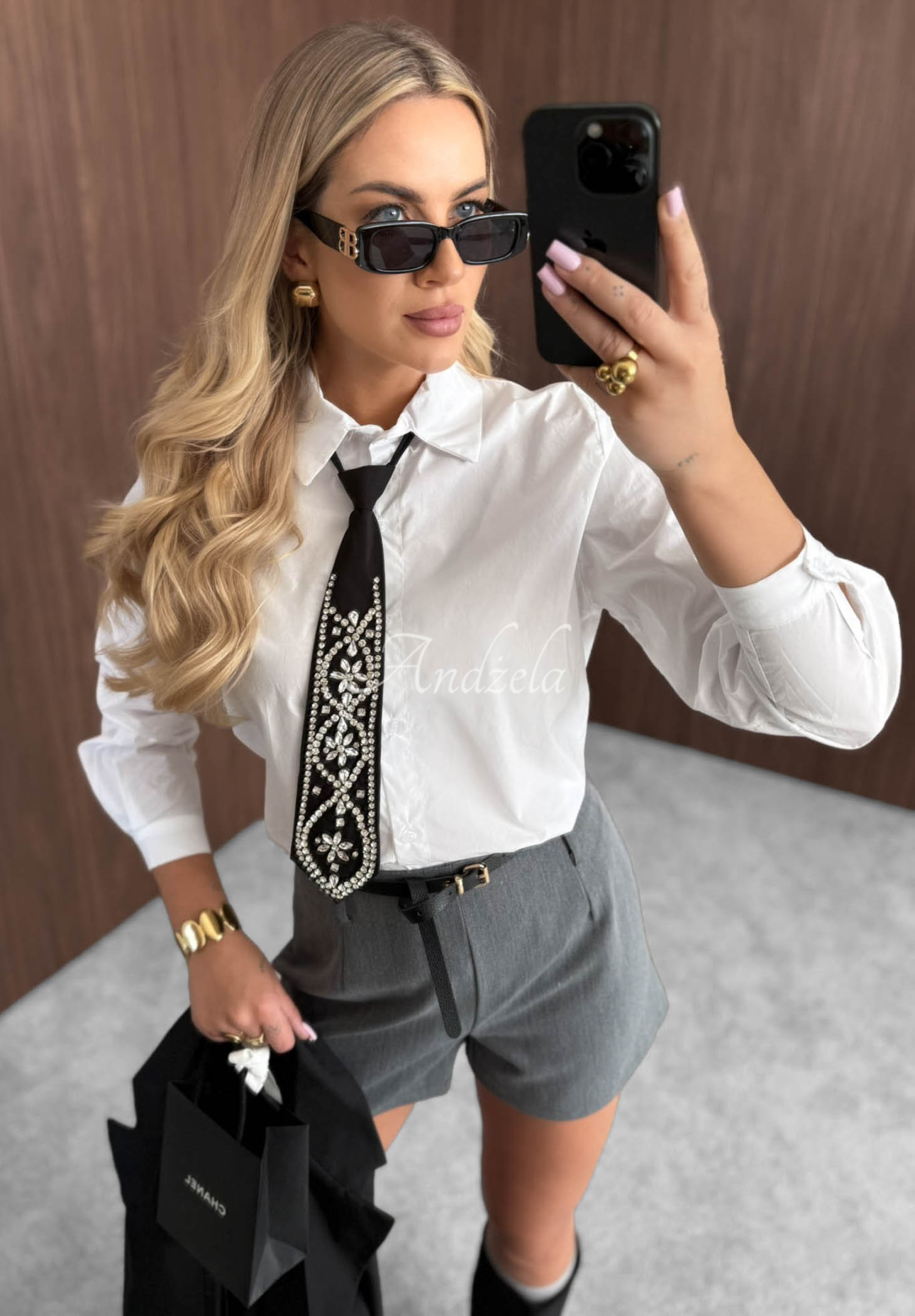 Shiny Elegance White Cotton Shirt with Tie
