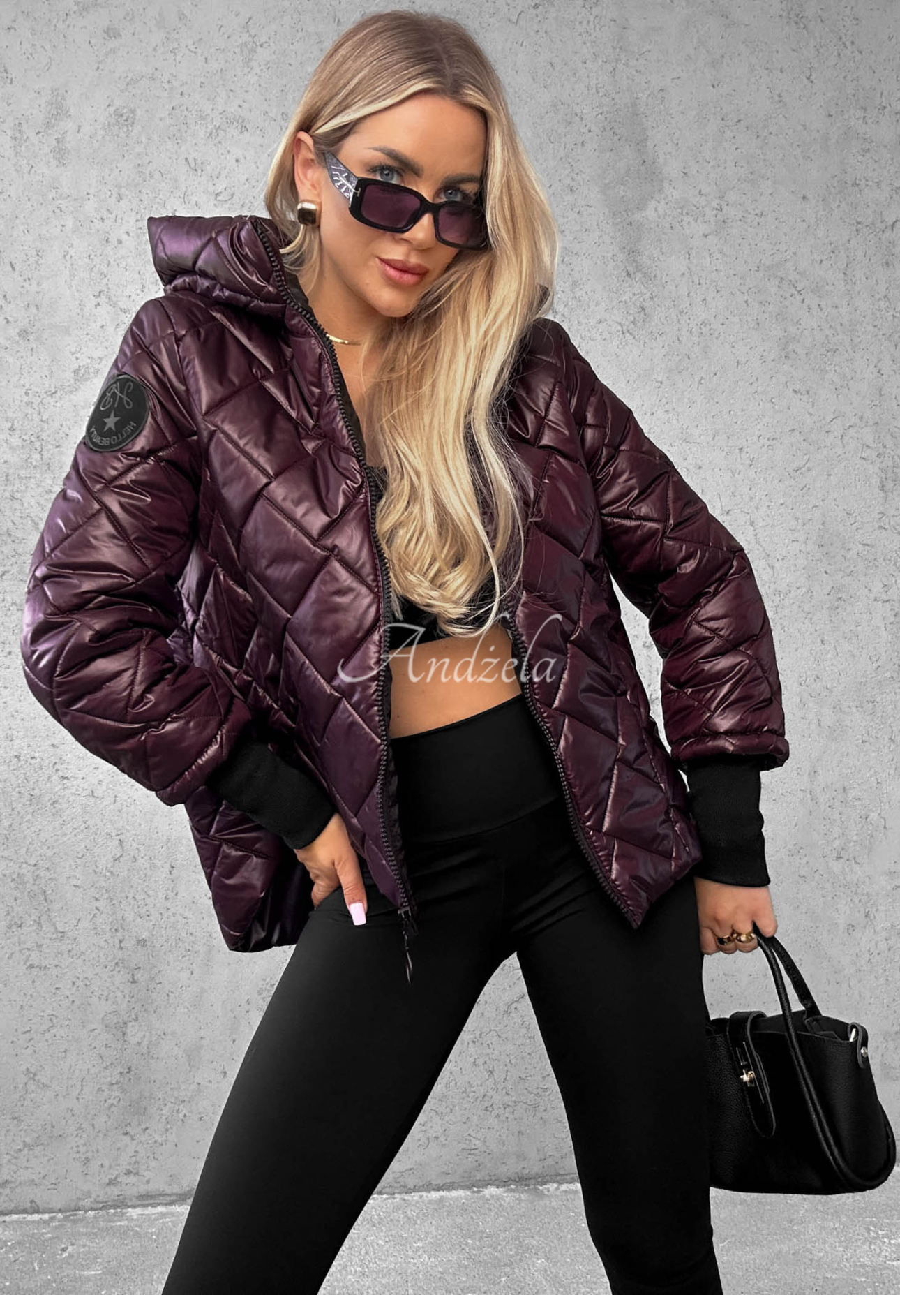 Just The Wind Quilted Hooded Jacket in Berry