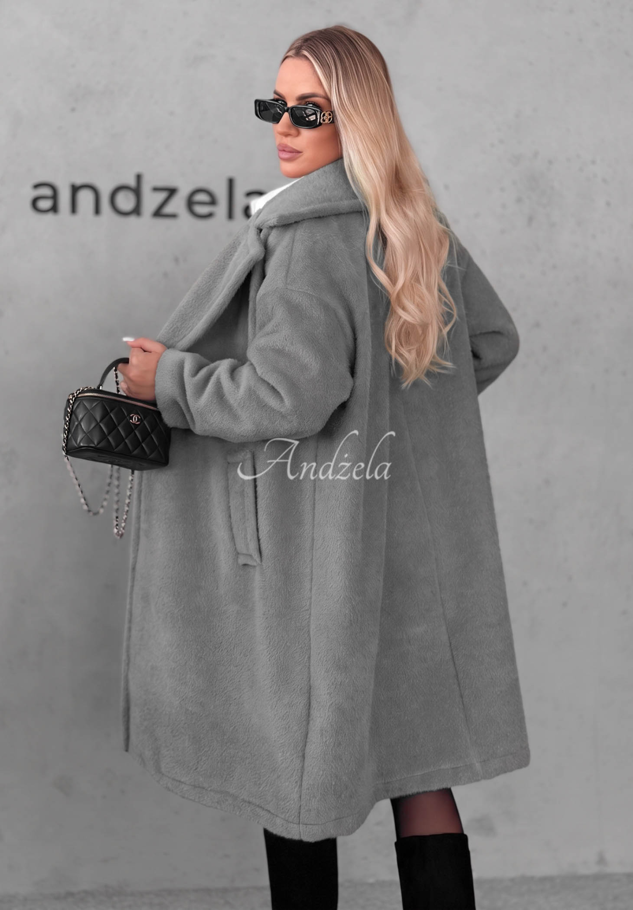 Warm Story Long Sheepskin Coat with Wool and Viscose, Gray