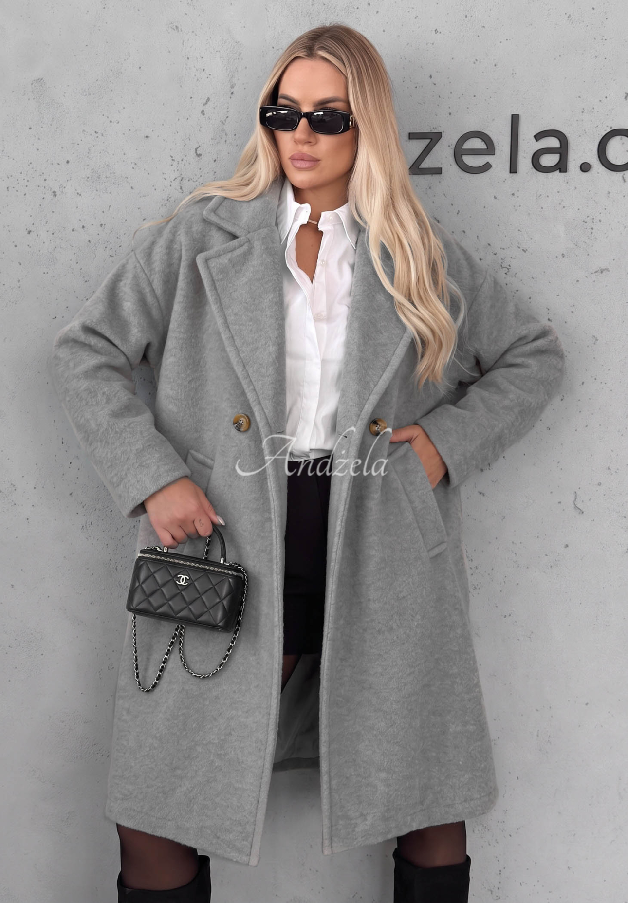 Warm Story Long Sheepskin Coat with Wool and Viscose, Gray