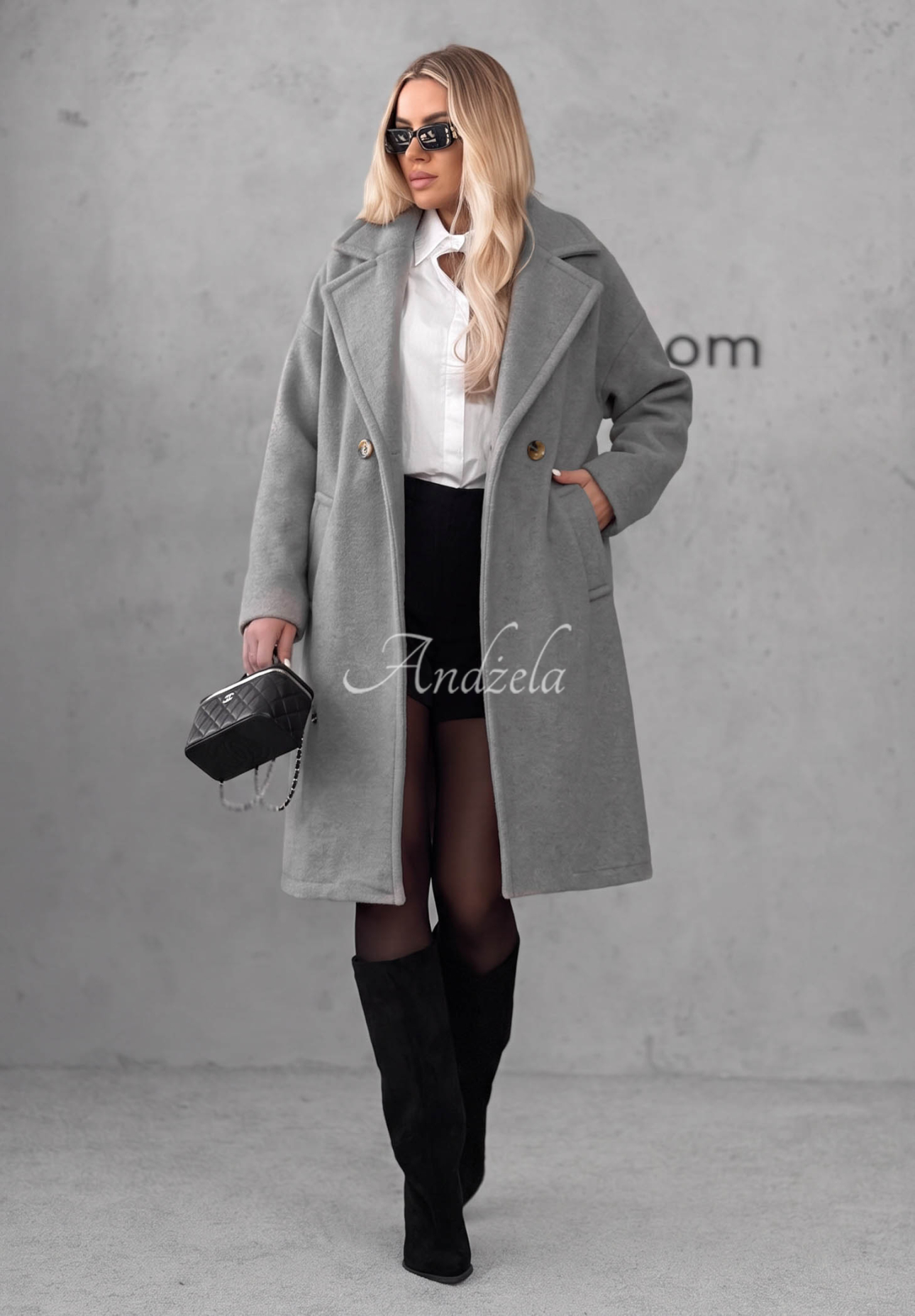 Warm Story Long Sheepskin Coat with Wool and Viscose, Gray