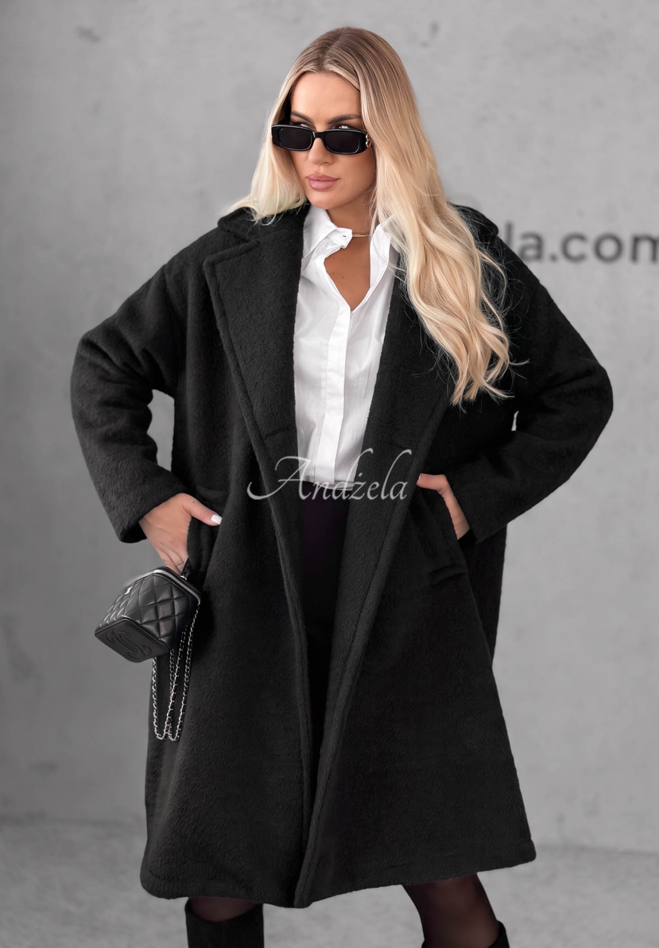 Warm Story Long Sheepskin Coat with Wool and Viscose, Black