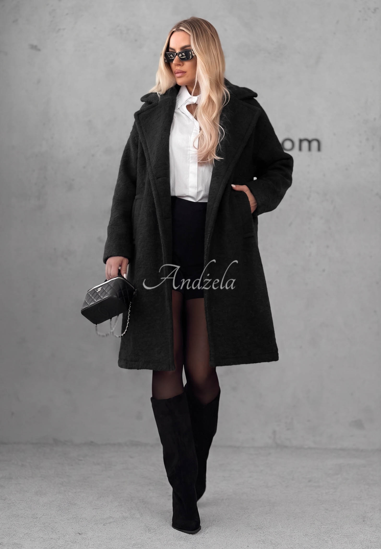 Warm Story Long Sheepskin Coat with Wool and Viscose, Black