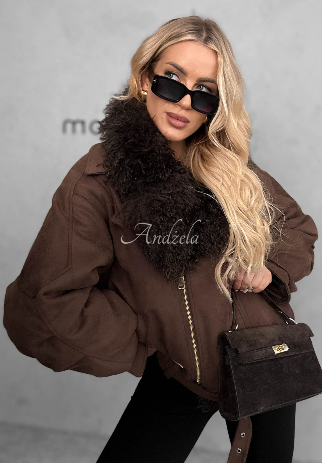 Chestnut Cloud Chocolate Suede Bomber Jacket with Fur Trim