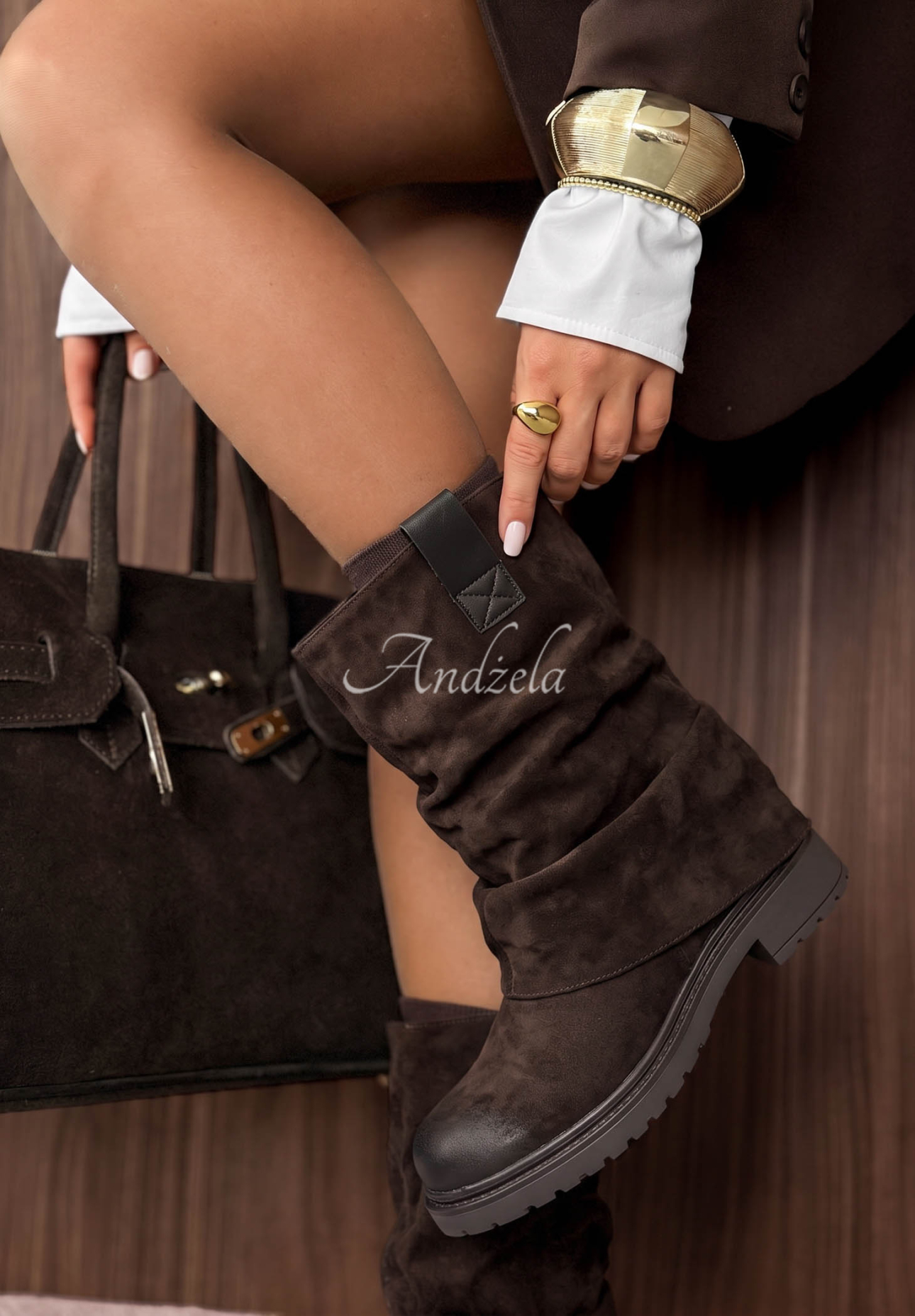 Cozy Steps Chocolate-Colored Suede Ankle Boots with Ruffles