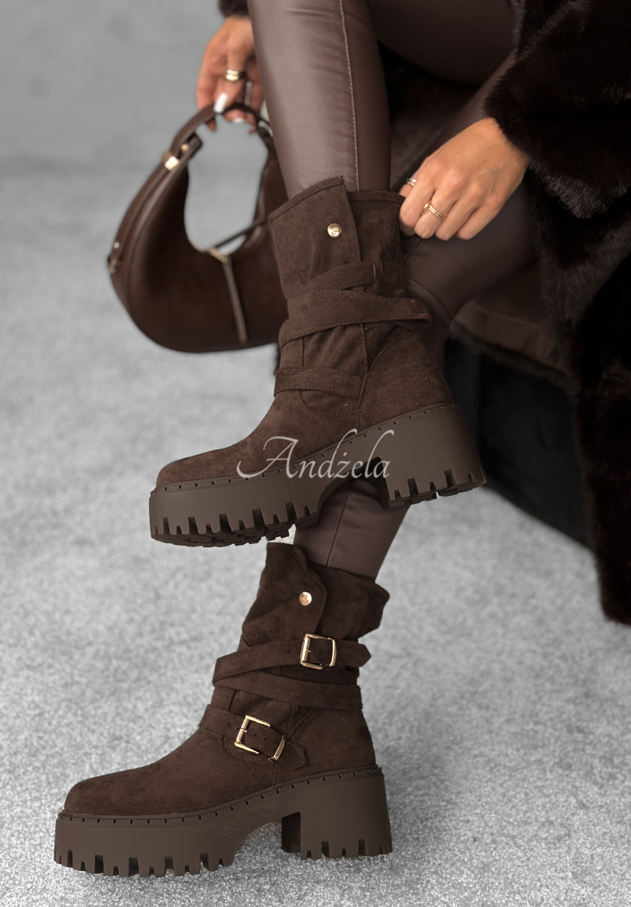 Warm Ember Chocolate Suede Ankle Boots with Buckles