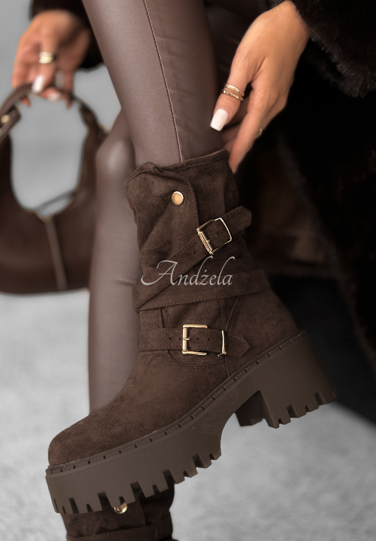 Warm Ember Chocolate Suede Ankle Boots with Buckles