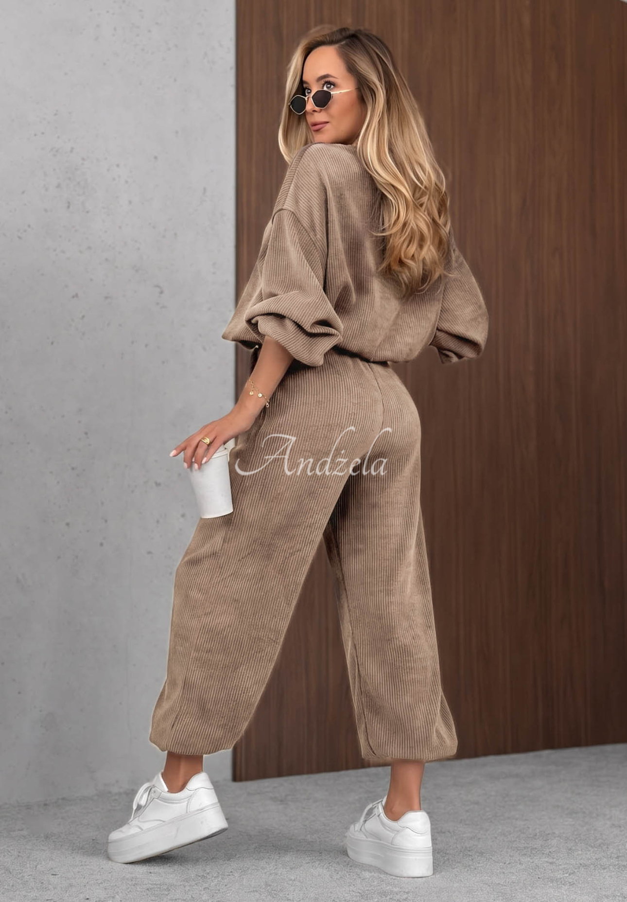 Sunday Dream Beige Cotton Corduroy Sweatsuit Set