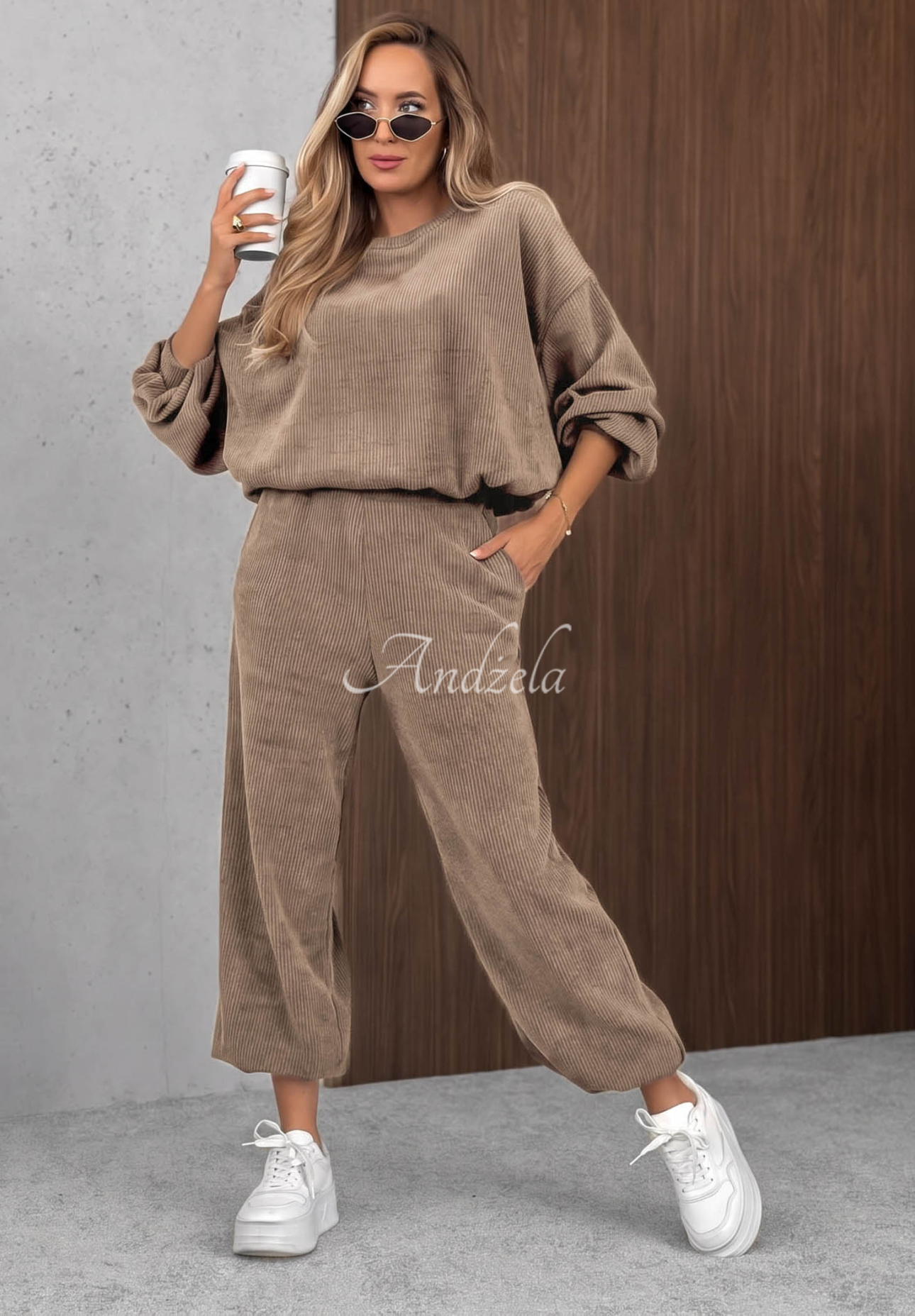 Sunday Dream Beige Cotton Corduroy Sweatsuit Set