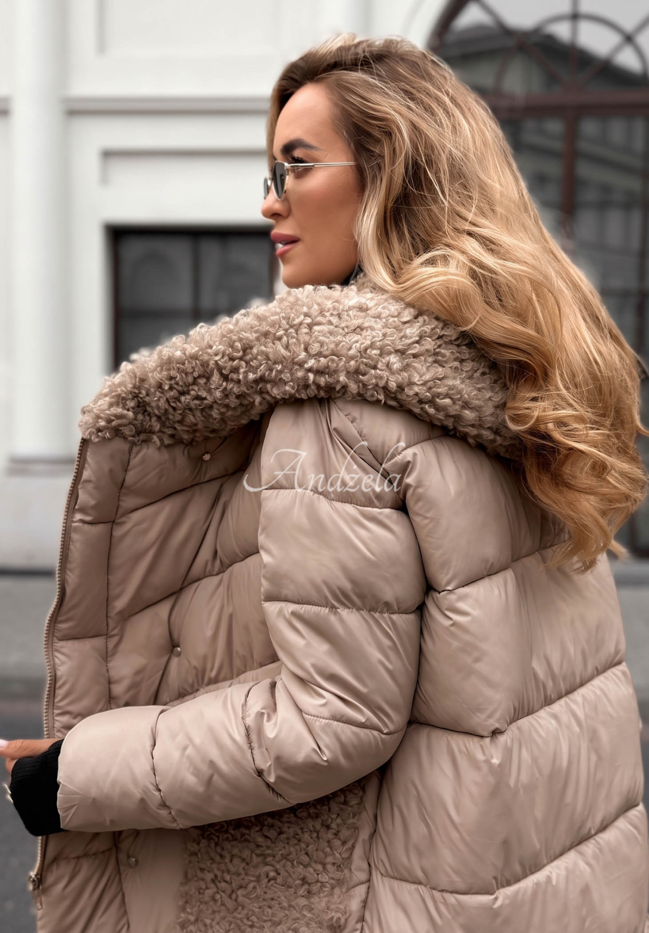 Long Cold Winter Beige Long Quilted Jacket with Sheepskin Lining