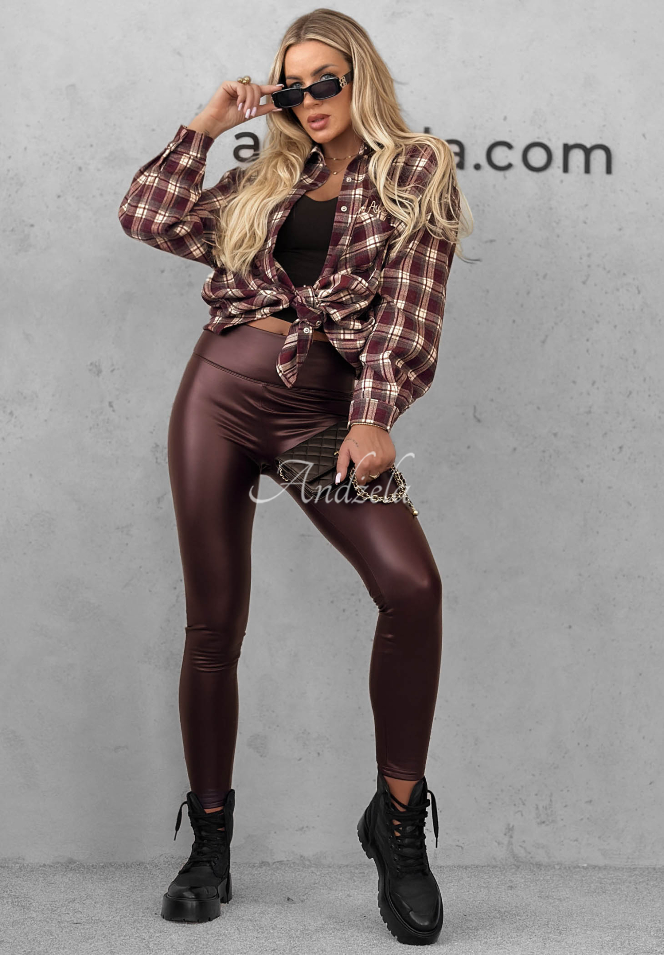 Skórzane legginsy Be Like Me burgundowe