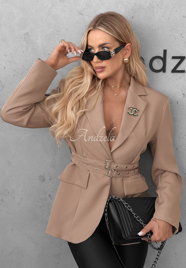 Klasyczna marynarka z paskami Bella Chic mokka