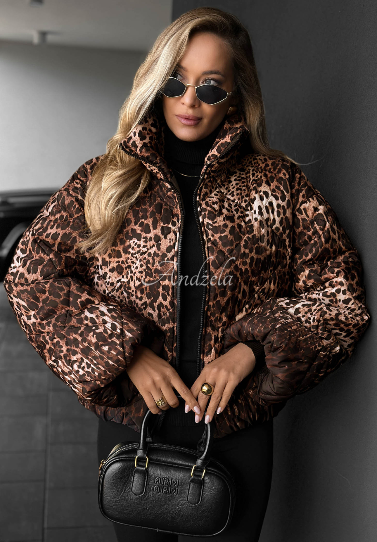 Wild Freeze Camel-Colored Quilted Leopard-Print Bomber Jacket