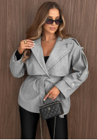 Dwurzędowy płaszcz z kołnierzem i paskiem Sunday Coat szary
