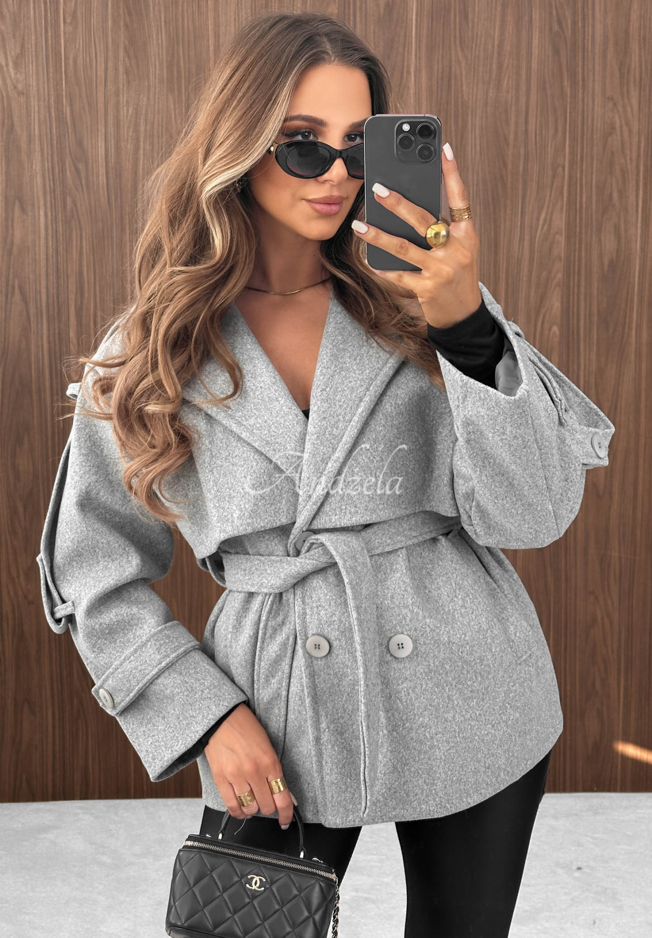 Timeless Charm Short Double-Breasted Coat with Collar, Gray