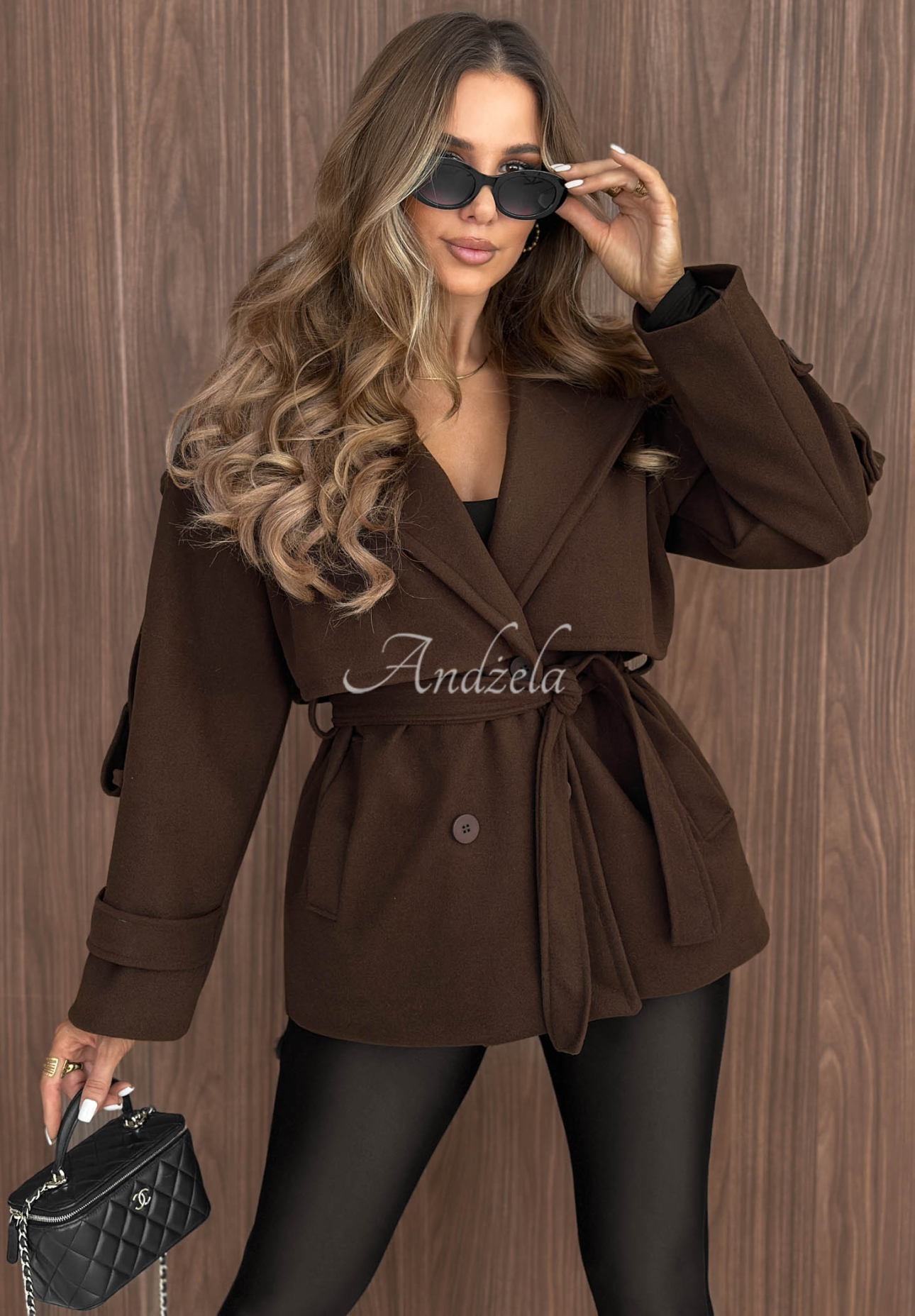 Timeless Charm Short Double-Breasted Coat with Collar in Chocolate Brown