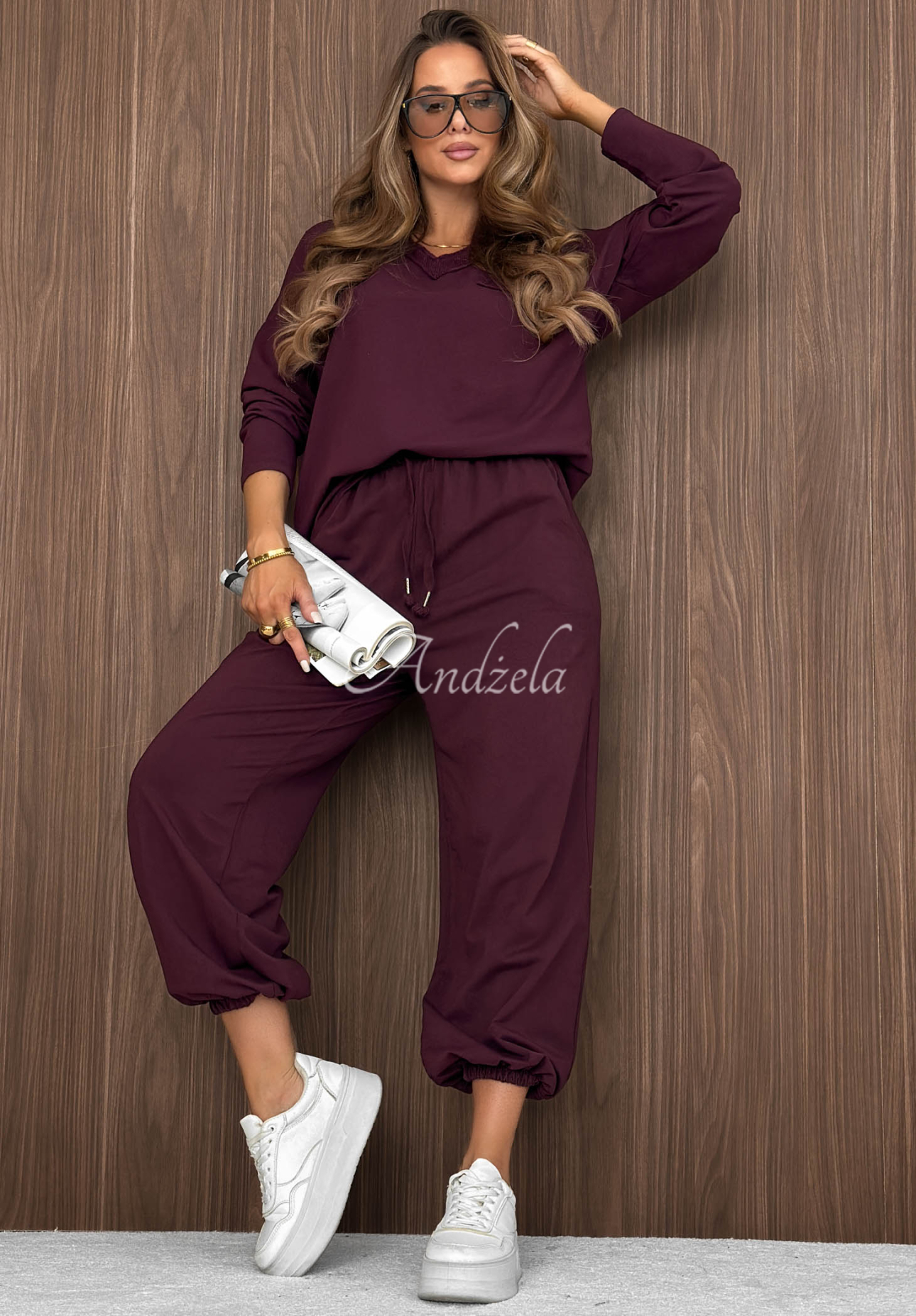 Soft Mood Cotton Sweatshirt with V-Neck, Berry Blue