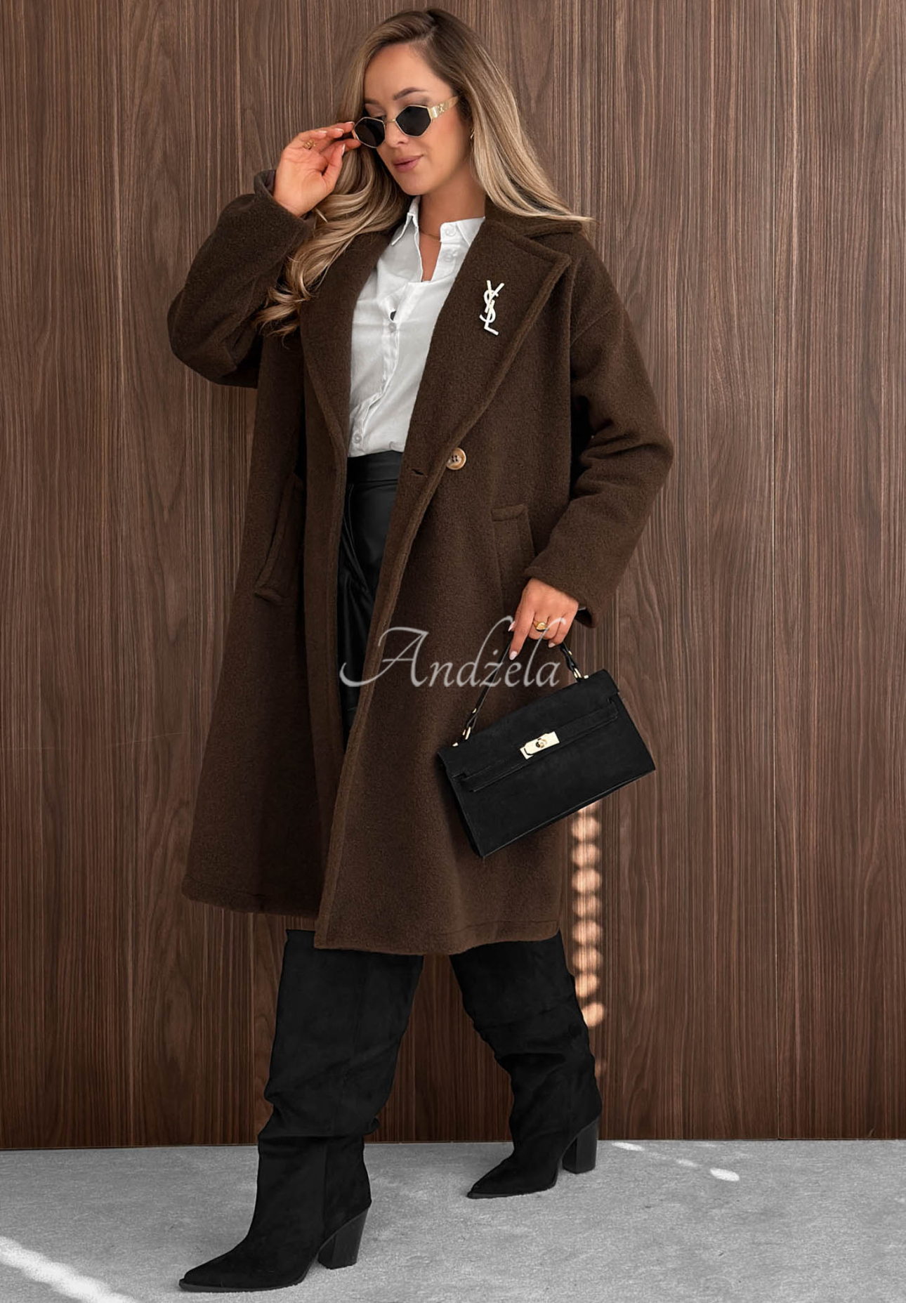 Warm Story Long Sheepskin Coat with Wool and Viscose, Chocolate Brown