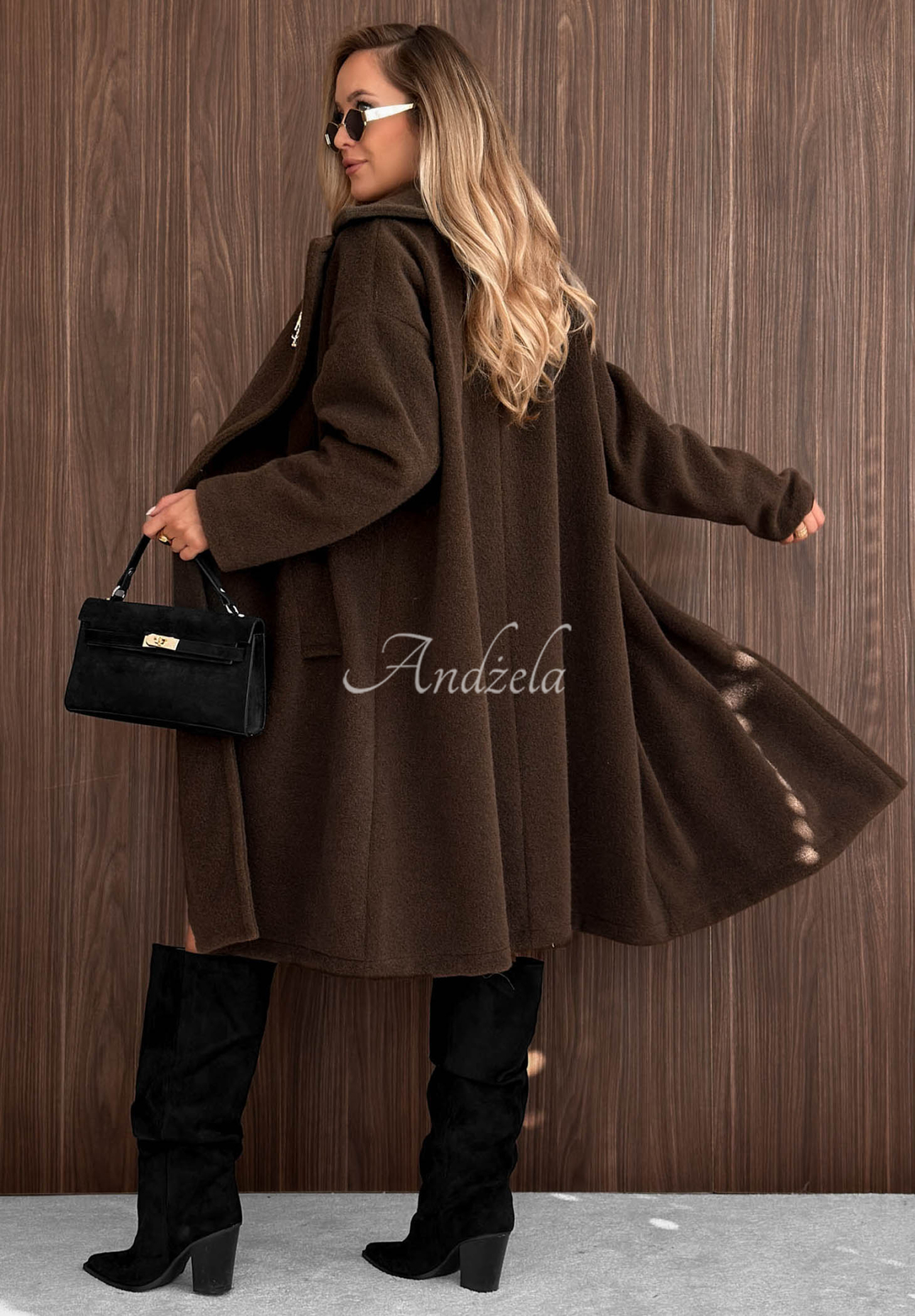 Warm Story Long Sheepskin Coat with Wool and Viscose, Chocolate Brown