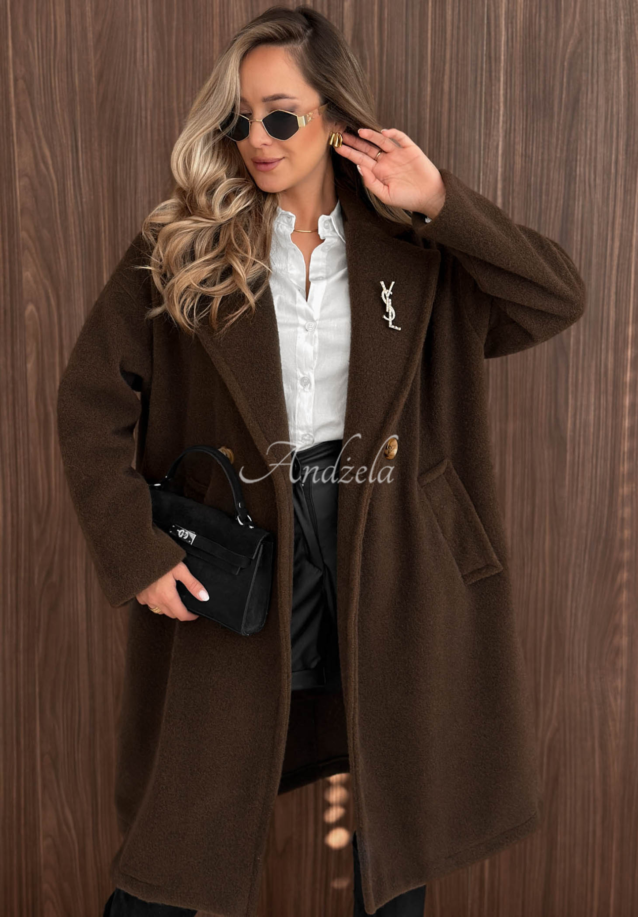 Warm Story Long Sheepskin Coat with Wool and Viscose, Chocolate Brown