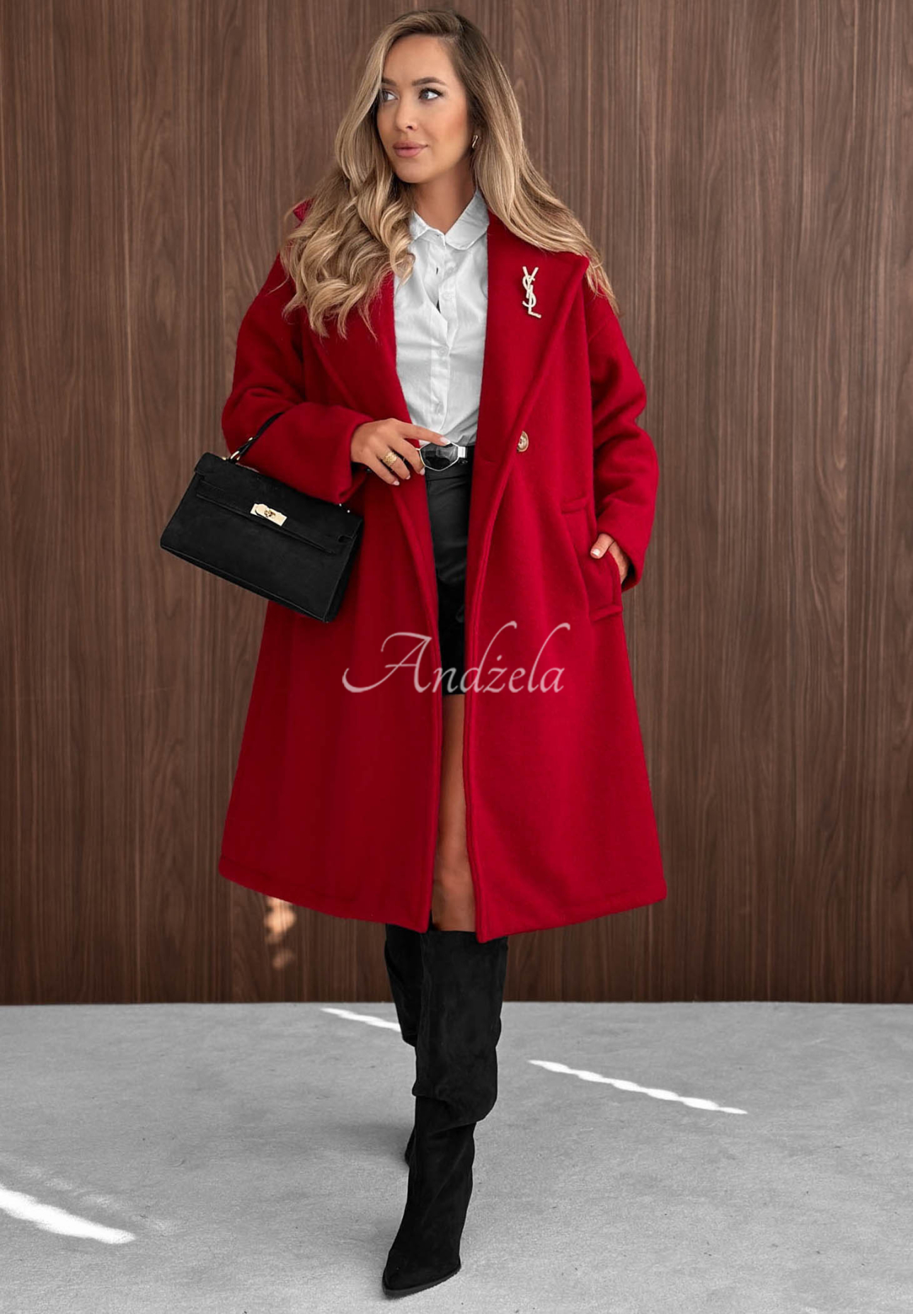 Warm Story Long Sheepskin Coat with Wool and Viscose, Red