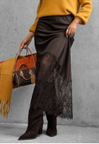 Satynowa spódnica maxi z koronką Velvet Kiss czarna