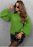 Sweter z ozdobnie plecionymi rękawami Comfort First zielony