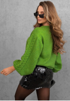 Sweter z ozdobnie plecionymi rękawami Comfort First zielony